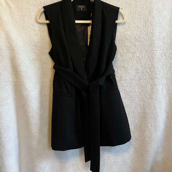 NEW Tahari black sleeveless top with tie belt office wear size 4 work - Picture 1 of 6